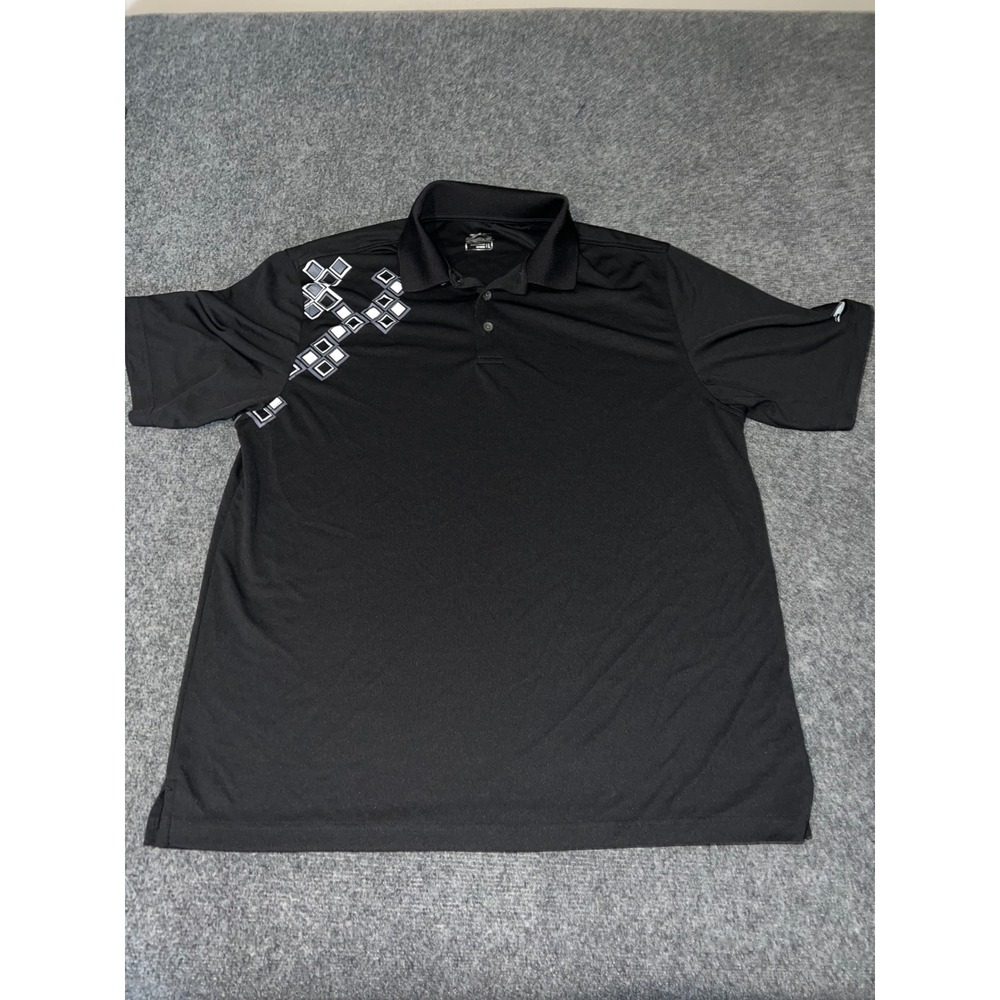 Slazenger Mens Polo Shirt XL Black Short Sleeve Geometric Graphic Golf Top